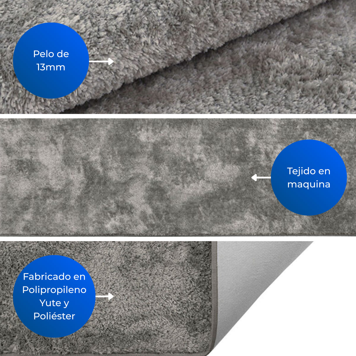 Alfombra Laurel Gris 200x150cm Rectangular Suave para Sala De Estar Fondo Entero