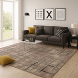 Alfombra Milton Beige Oscuro 150x100cm Rectangular Suave para Sala De Estar de Lineas
