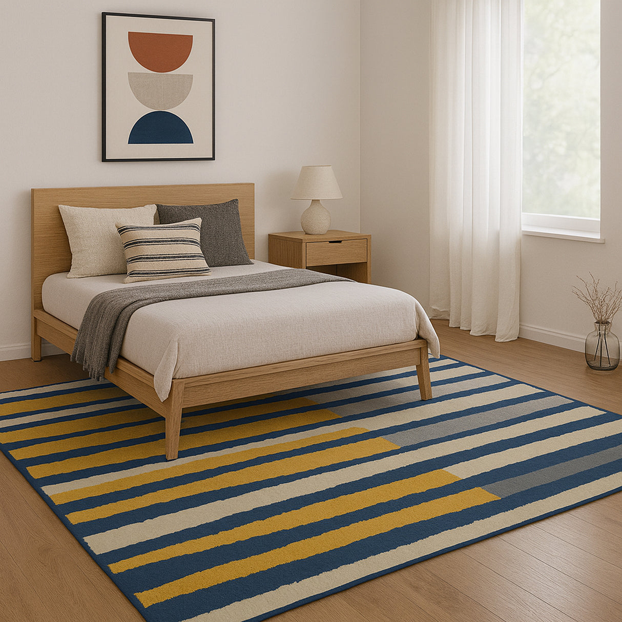 Alfombra Oregon Amarillo y Azul 200x150cm Rectangular Suave para Dormitorio de Lineas