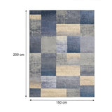 Alfombra Florida Azul y Beige 200x150cm Rectangular Suave para Dormitorio de Cuadros Y Rectangulos