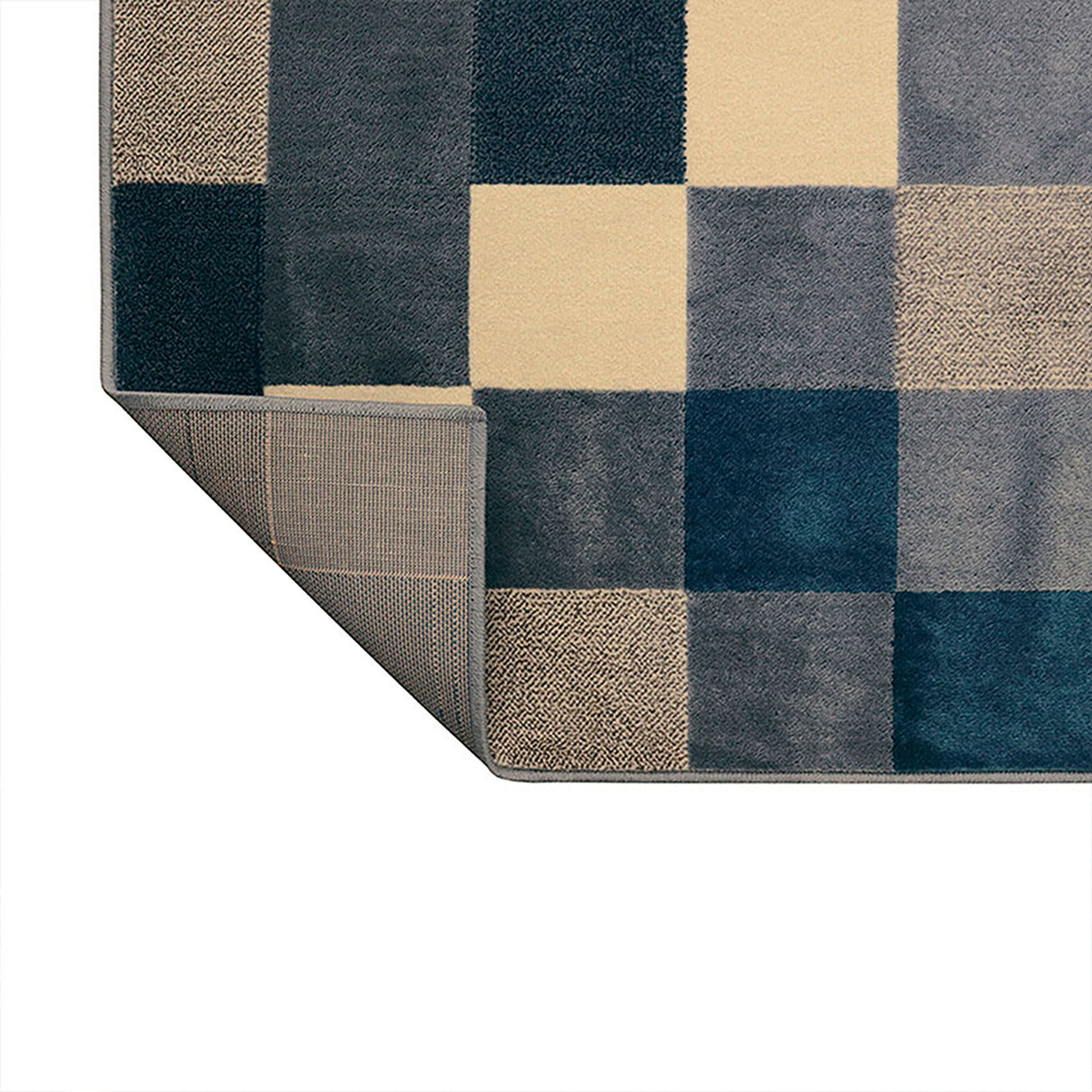 Alfombra Florida Azul Oscuro y Beige 200x150cm Rectangular Suave para Sala De Estar de Cuadros Y Rectangulos