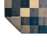 Alfombra Florida Azul Oscuro y Beige 200x150cm Rectangular Suave para Sala De Estar de Cuadros Y Rectangulos