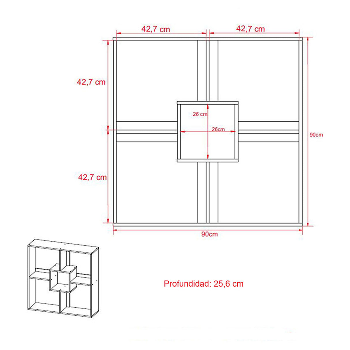 Estante Gracia Blanco 90x90cm con Cinco Entrepaños