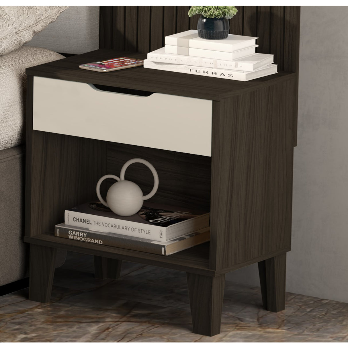 Cabecero Ajustable Elena Café y Blanco 257x130cm Para Cama Doble