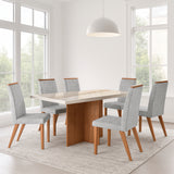 Comedor Aurora Café y Gris 160x78cm Cuadrado de de Seis Puestos con Seis Sillas