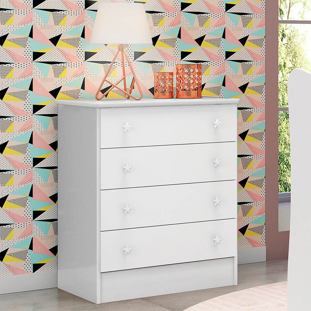 Cómoda Serena Blanco 64x79cm de Cuatro Hileras con Cuatro Cajones