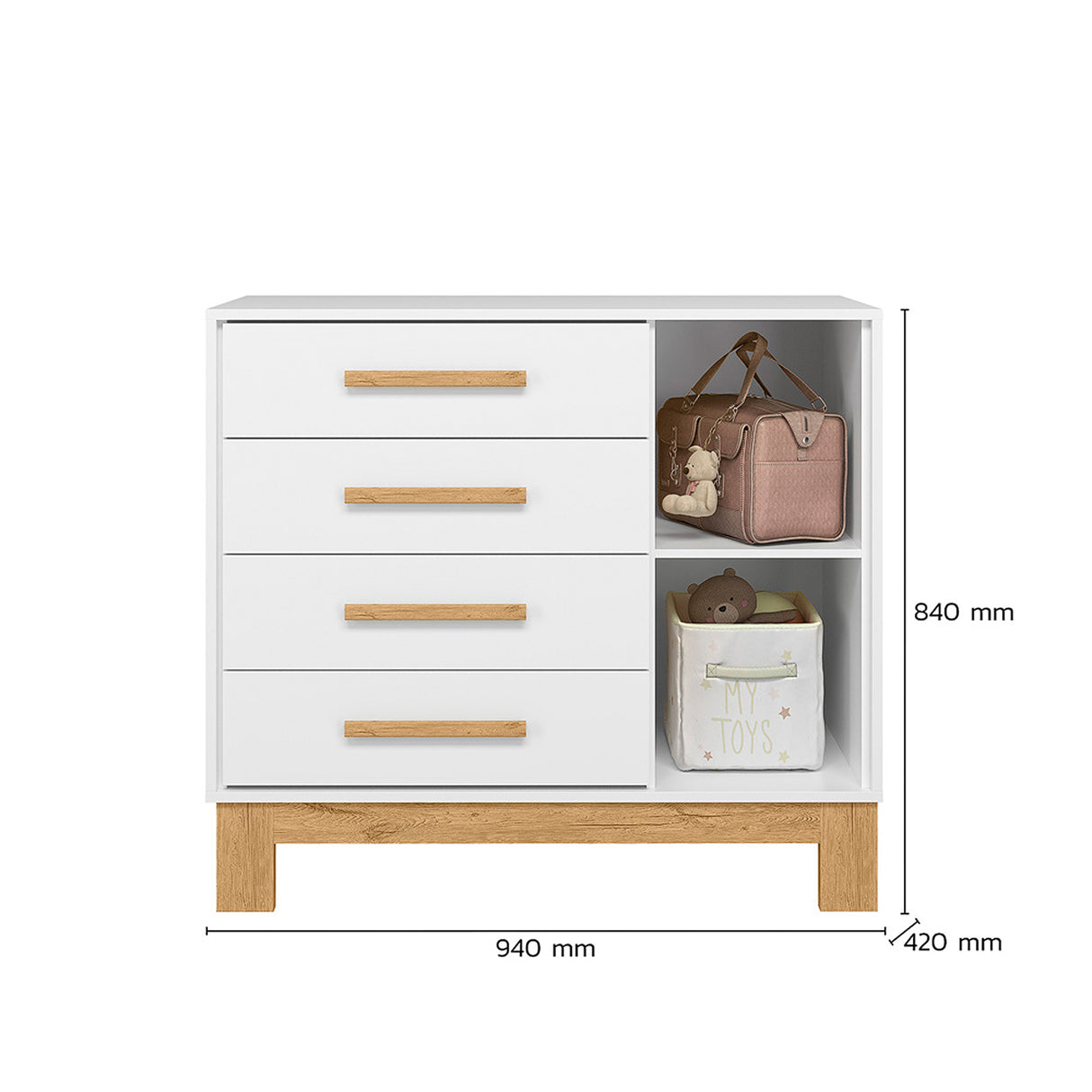 Cómoda Slim Blanco y Almendra 94x84cm de Cuatro Hileras con Cuatro Cajones