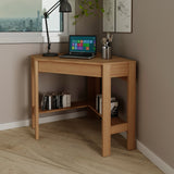 Escritorio Esquinero Dallas Almendra 76.5x74.5cm con Un Cajón y con Organizador de Libros