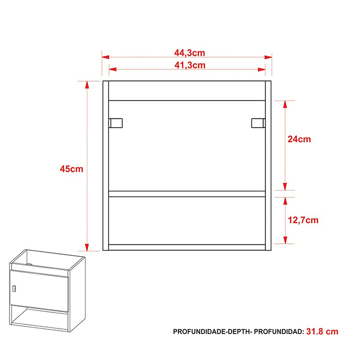 Mueble para Lavamanos Linz Almendra y Blanco 44.3x45cm Individual Flotante con Lavamanos Integrado