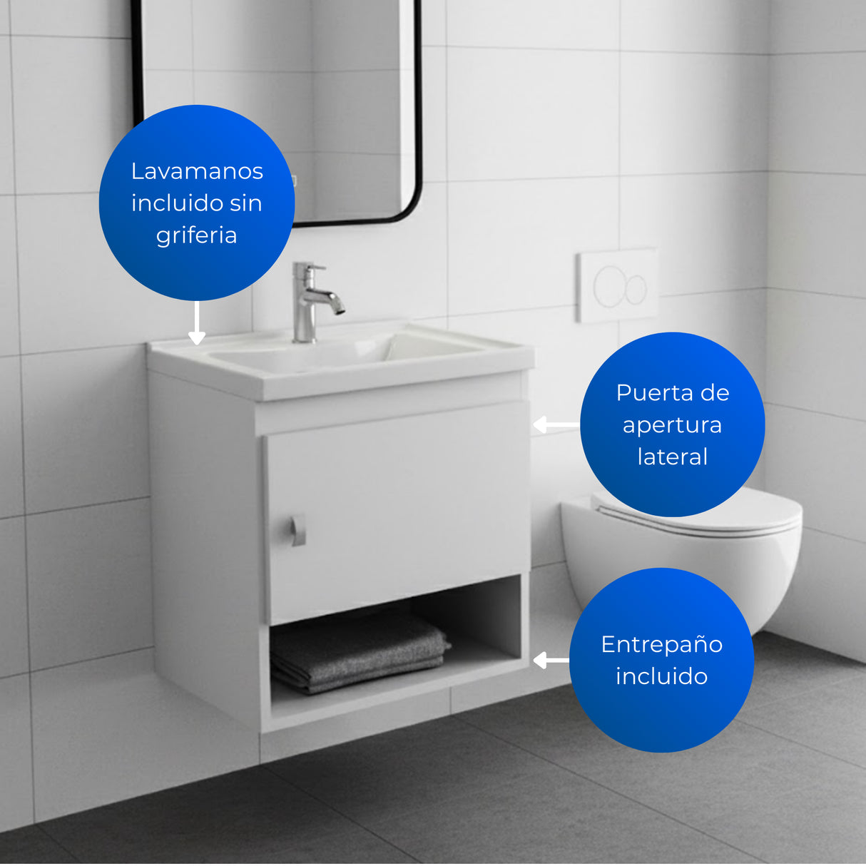 Mueble para Lavamanos Linz Blanco 44.3x45cm Individual Flotante con Lavamanos Integrado