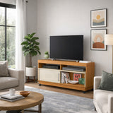 Mesa para TV Art Canela y Blanco 121x61cm para TV Hasta 50" Pulgadas con Dos Compartimientos y con Dos Cajones