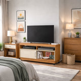 Mesa para TV Art Canela y Blanco 121x61cm para TV Hasta 50" Pulgadas con Dos Compartimientos y con Dos Cajones