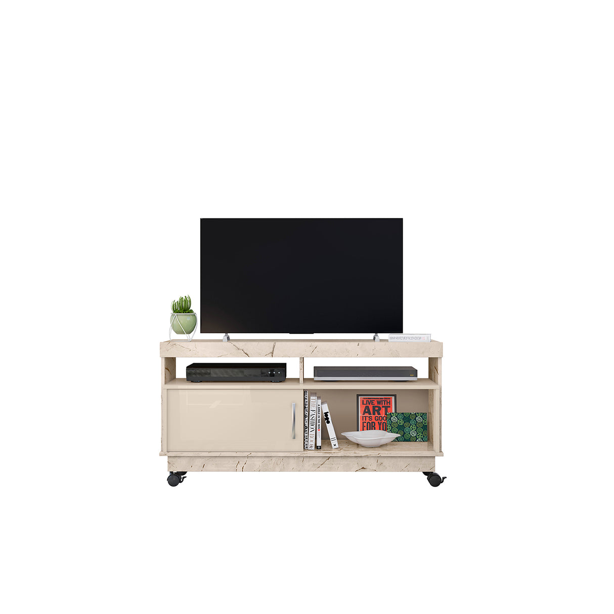 Mesa para TV Art Almendra 121x61cm para TV Hasta 50" Pulgadas con Dos Compartimientos y con Dos Cajones
