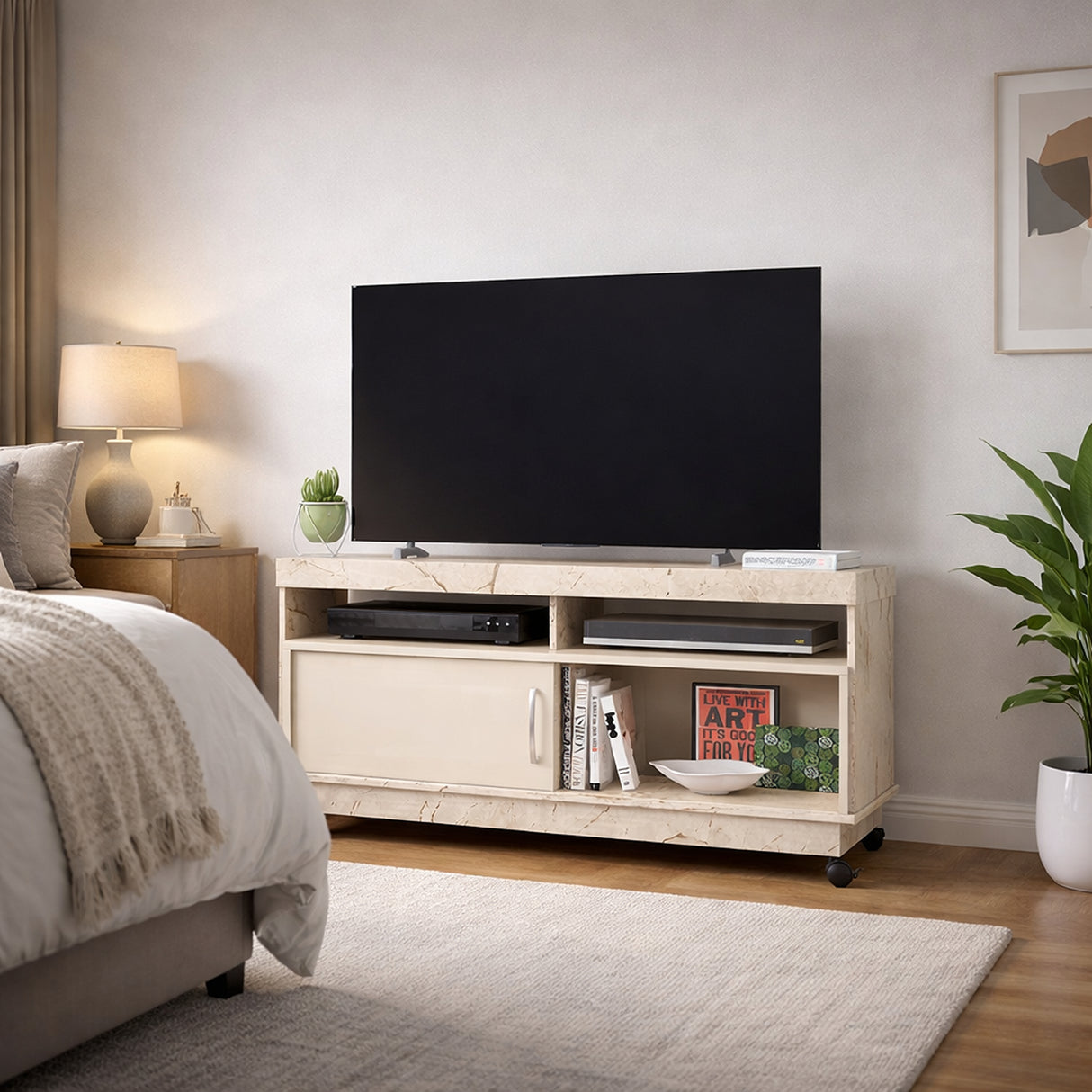 Mesa para TV Art Almendra 121x61cm para TV Hasta 50" Pulgadas con Dos Compartimientos y con Dos Cajones