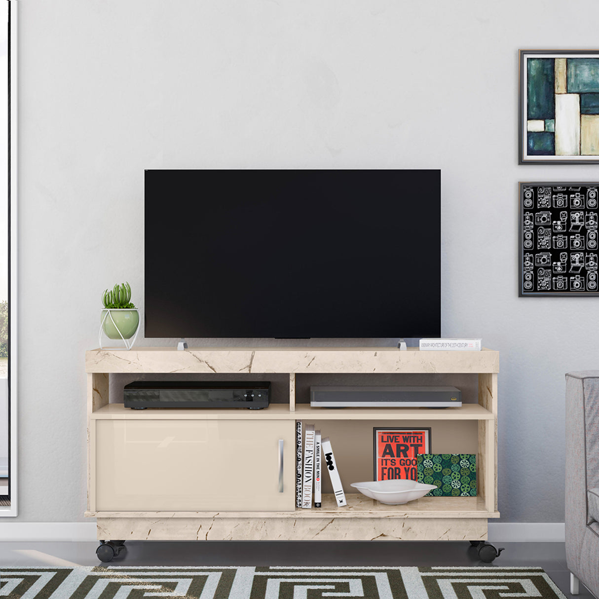 Mesa para TV Art Almendra 121x61cm para TV Hasta 50" Pulgadas con Dos Compartimientos y con Dos Cajones