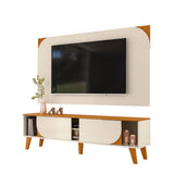 Combo Mueble y Panel de TV Juna Canela y Blanco 182x98.5cm para TV Hasta 65" Pulgadas con Dos Compartimientos y con Dos Cajones