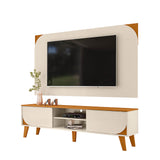 Combo Mueble y Panel de TV Juna Canela y Blanco 182x98.5cm para TV Hasta 65" Pulgadas con Dos Compartimientos y con Dos Cajones