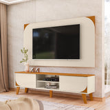 Combo Mueble y Panel de TV Juna Canela y Blanco 182x98.5cm para TV Hasta 65" Pulgadas con Dos Compartimientos y con Dos Cajones