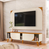 Combo Mueble y Panel de TV Juna Canela y Blanco 182x98.5cm para TV Hasta 65" Pulgadas con Dos Compartimientos y con Dos Cajones