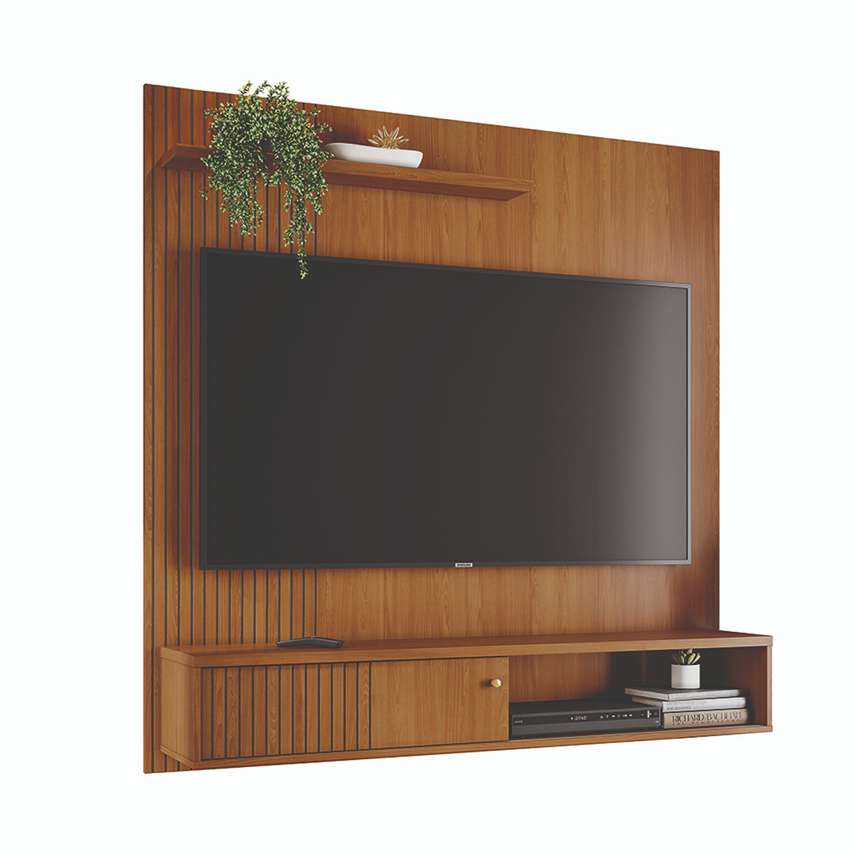Panel de TV Aura Almendra 160.5x162cm para TV Hasta 65" Pulgadas con Dos Compartimientos