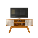 Mesa para TV Atlas Canela y Blanco 136x68cm para TV Hasta 55" Pulgadas con Dos Compartimientos y con Dos Cajones