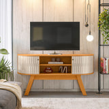 Mesa para TV Atlas Canela y Blanco 136x68cm para TV Hasta 55" Pulgadas con Dos Compartimientos y con Dos Cajones
