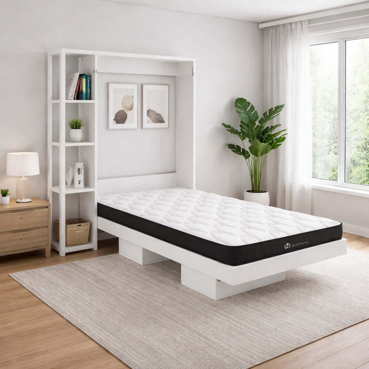 Combo Base Cama y Colchón Japón Blanco 90.5x35.5cm y con Almacenamiento