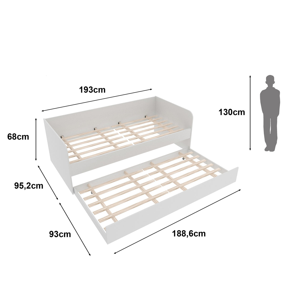 Cama Transformable Atlanta Blanco 193x68cm para Colchon Sencillo 90 X 190 Cm