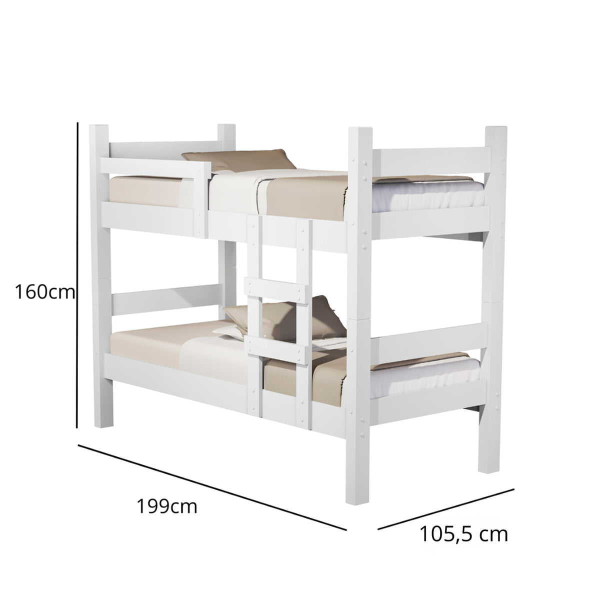 Camarote Leticia Blanco 100x160cm para Colchon Sencillo 90 X 190 Cm