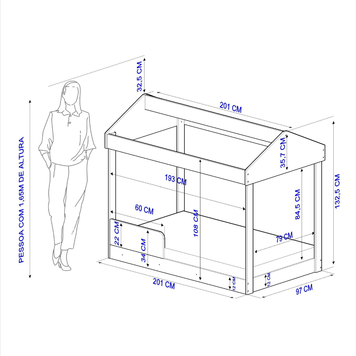 Cama Montessoriana Blanco 90x133cm para Colchon Sencillo 90 X 190 Cm