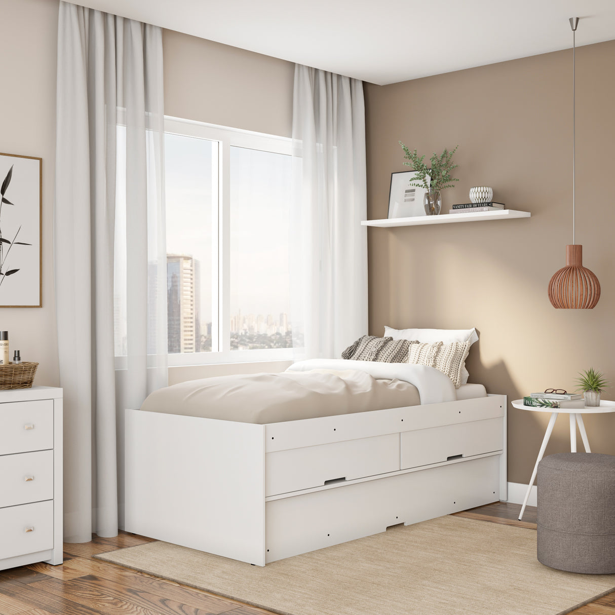 Cama Mar Blanco 95x60cm para Colchon Sencillo 90 X 190 Cm con Cabecero y con Almacenamiento