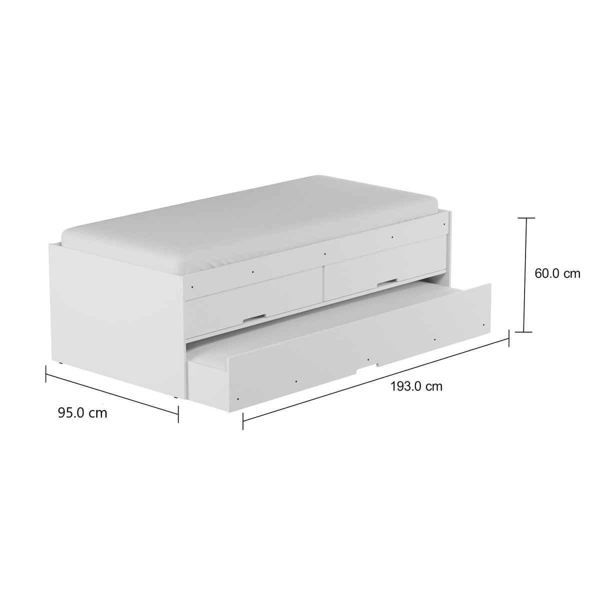 Cama Mar Blanco 95x60cm para Colchon Sencillo 90 X 190 Cm con Cabecero y con Almacenamiento
