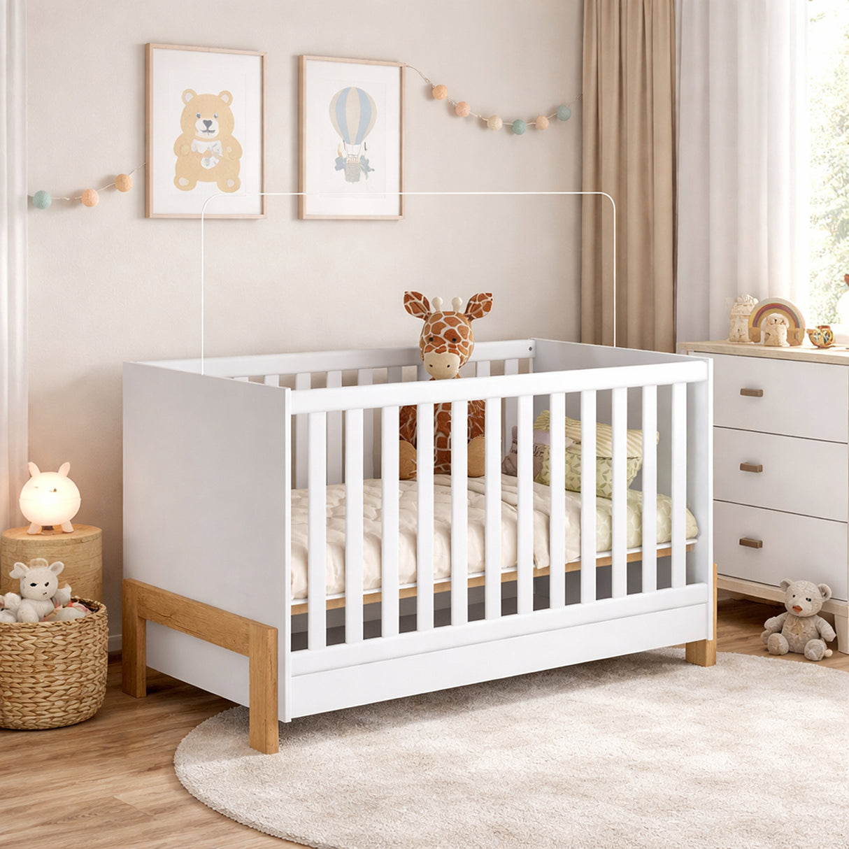 Cuna Fantasia Blanco y Almendra 74x85.5cm para Colchon Infantil 70 X 130 Cm