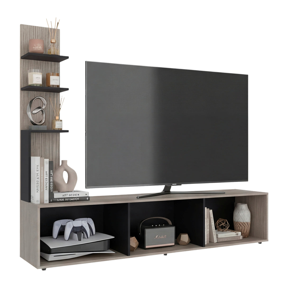 Centro de Entretenimiento Canarias Plus Positano y Wengue 190x161cm para TV Hasta 65" Pulgadas con Tres Compartimientos