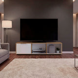 Rack de TV Dorne Fresno Europeo y Blanco 162x41.1cm para TV Hasta 65" Pulgadas con Tres Compartimientos