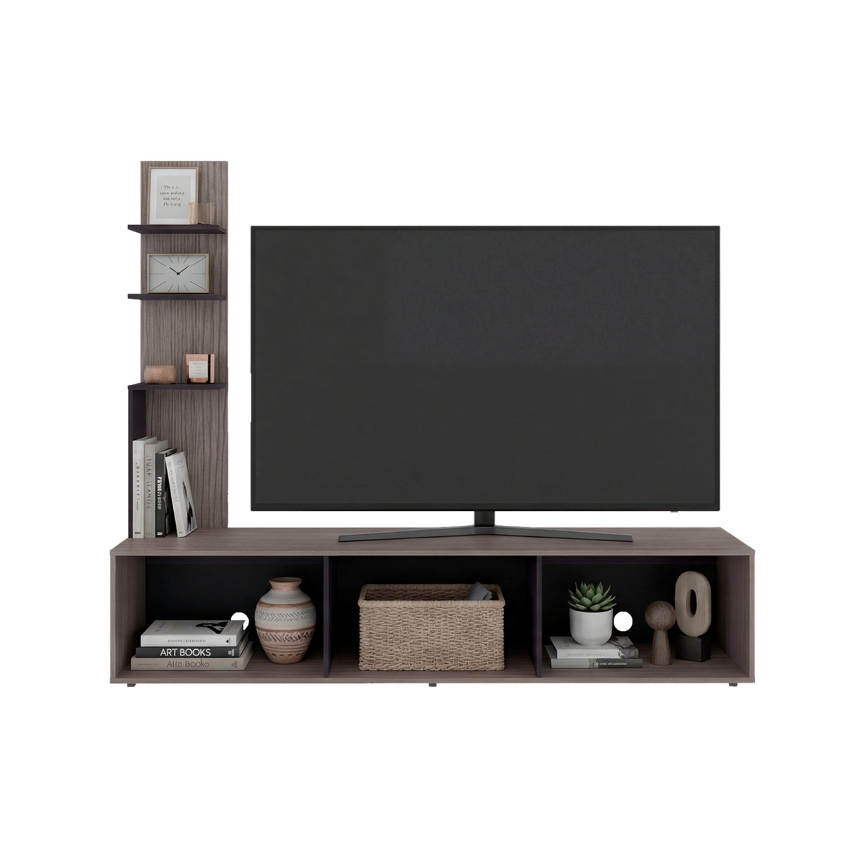 Centro de Entretenimiento Canarias Positano y Wengue 190x161cm para TV Hasta 65" Pulgadas con Tres Compartimientos