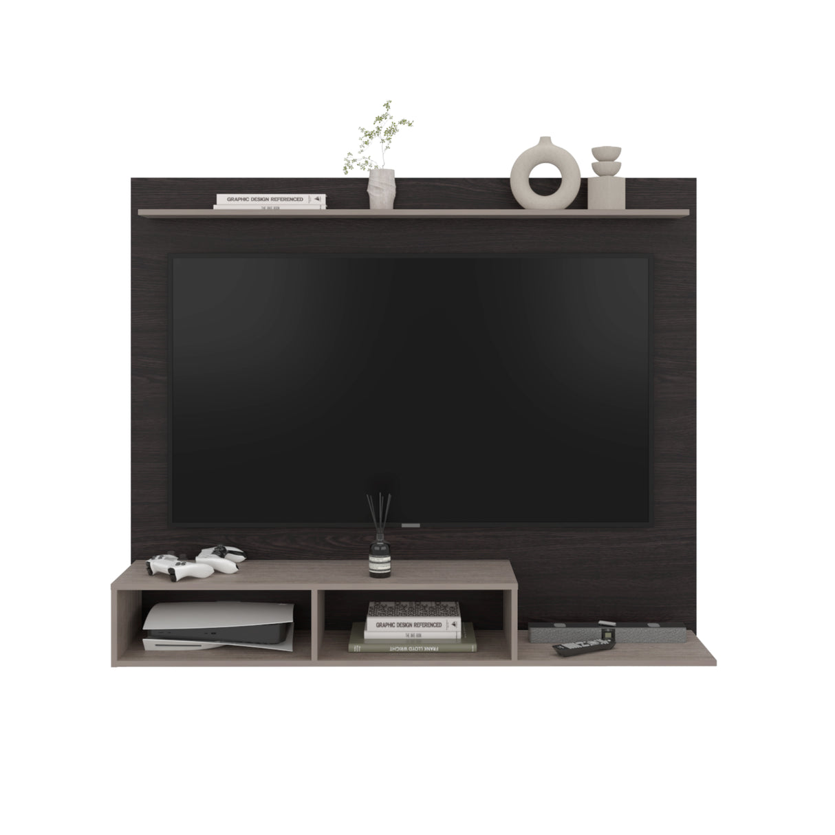Panel de TV Munt Positano y Wengue 160x130cm para TV Hasta 70" Pulgadas con Dos Compartimientos