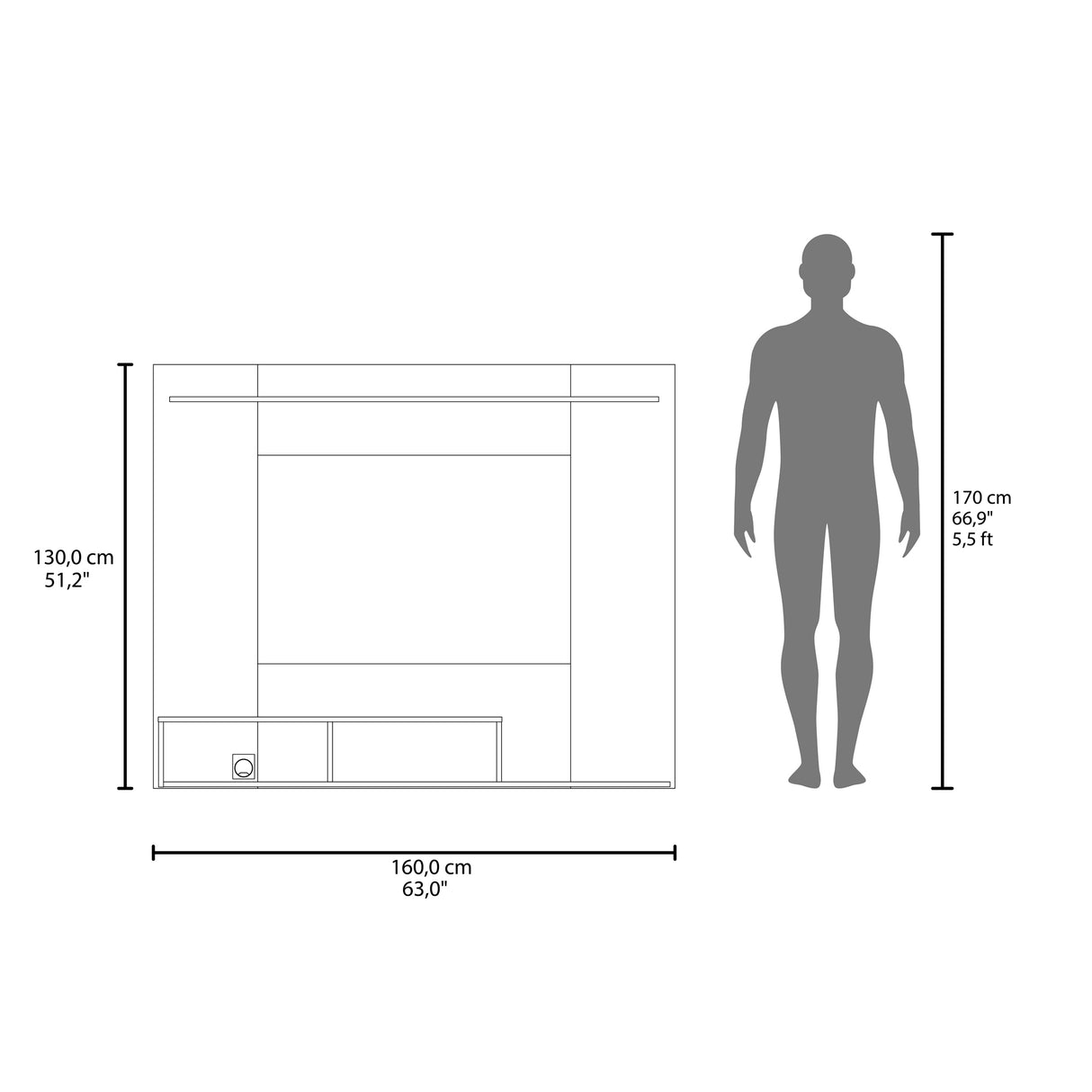 Panel de TV Munt Positano y Wengue 160x130cm para TV Hasta 70" Pulgadas con Dos Compartimientos