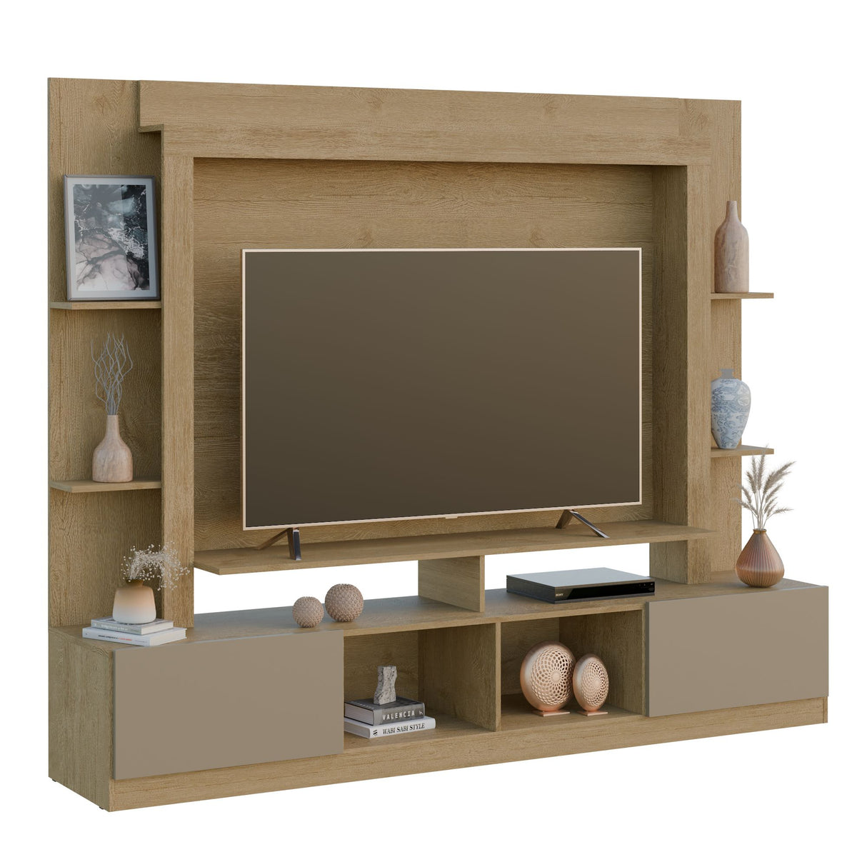 Centro de Entretenimiento Berlin Castaño 213x171cm para TV Hasta 60" Pulgadas con Cuatro Compartimientos