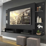 Panel de TV Braga Negro 191x108cm para TV Hasta 55" Pulgadas con Dos Compartimientos