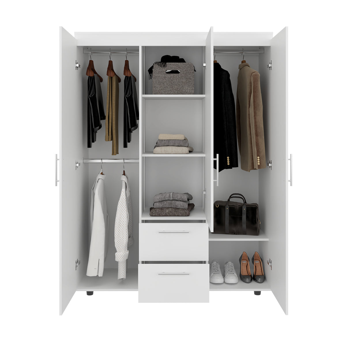 Closet Baru Blanco 135x180cm con Tres Puertas y con Dos Cajones