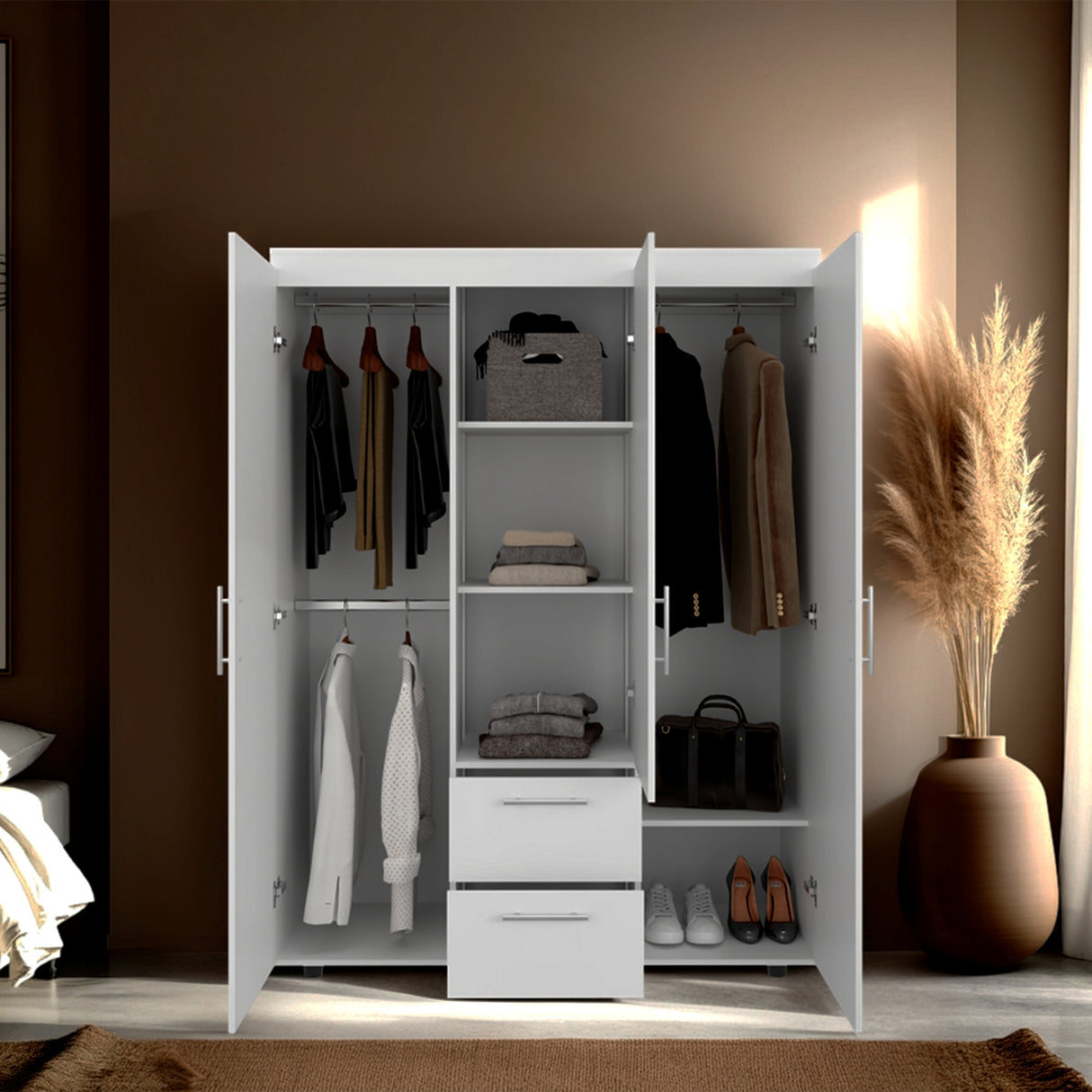 Closet Baru Blanco 135x180cm con Tres Puertas y con Dos Cajones