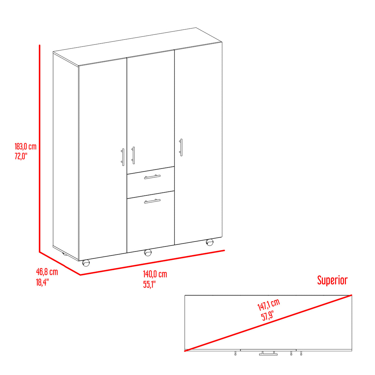 Closet Amalfi Fresno Europeo 140x183cm con Cuatro Puertas y con Un Cajón