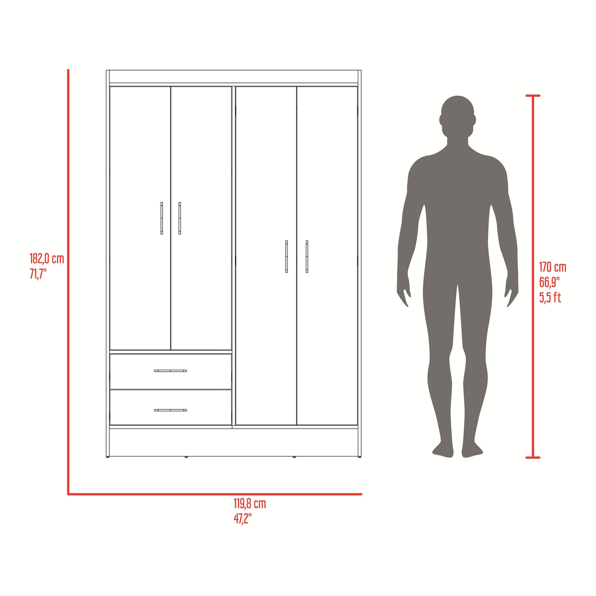 Closet Sarani Wengue 119.8x182cm con Cuatro Puertas y con Dos Cajones