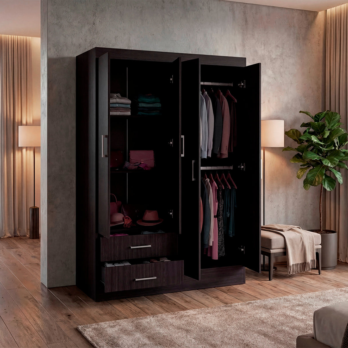 Closet Sarani Wengue 119.8x182cm con Cuatro Puertas y con Dos Cajones