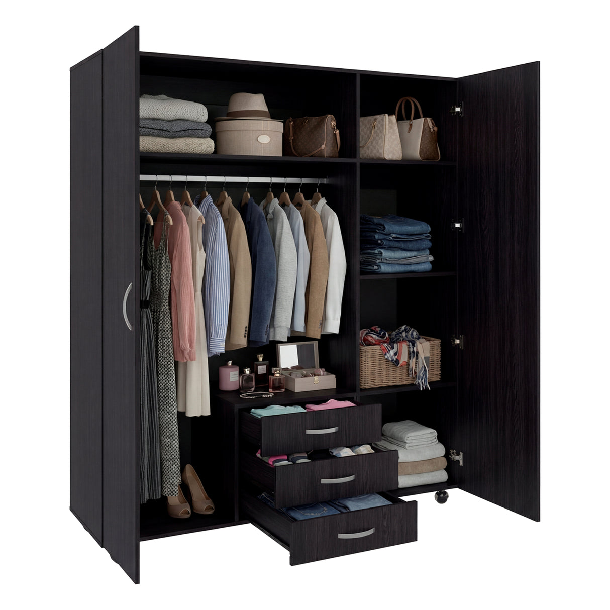 Closet Luciano Wengue 150.1x177cm con Tres Puertas y con Tres Cajones