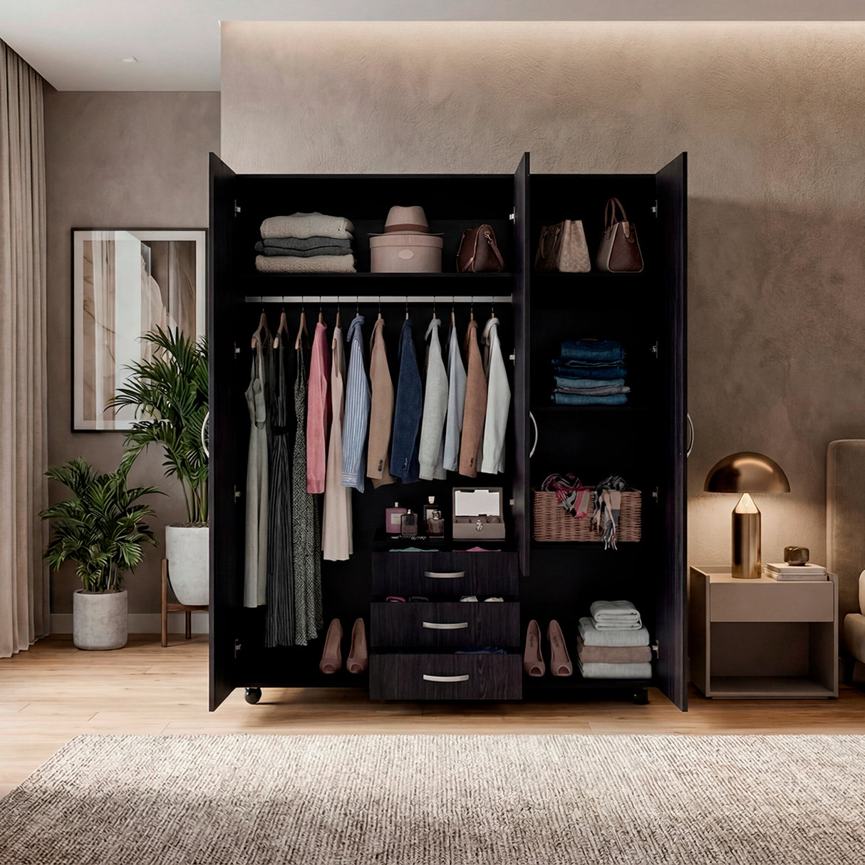 Closet Luciano Wengue 150.1x177cm con Tres Puertas y con Tres Cajones