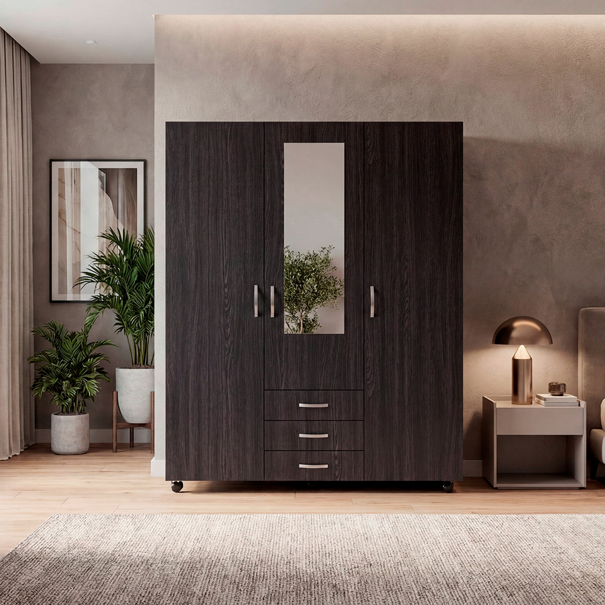 Closet Luciano Wengue 150.1x177cm con Tres Puertas y con Tres Cajones