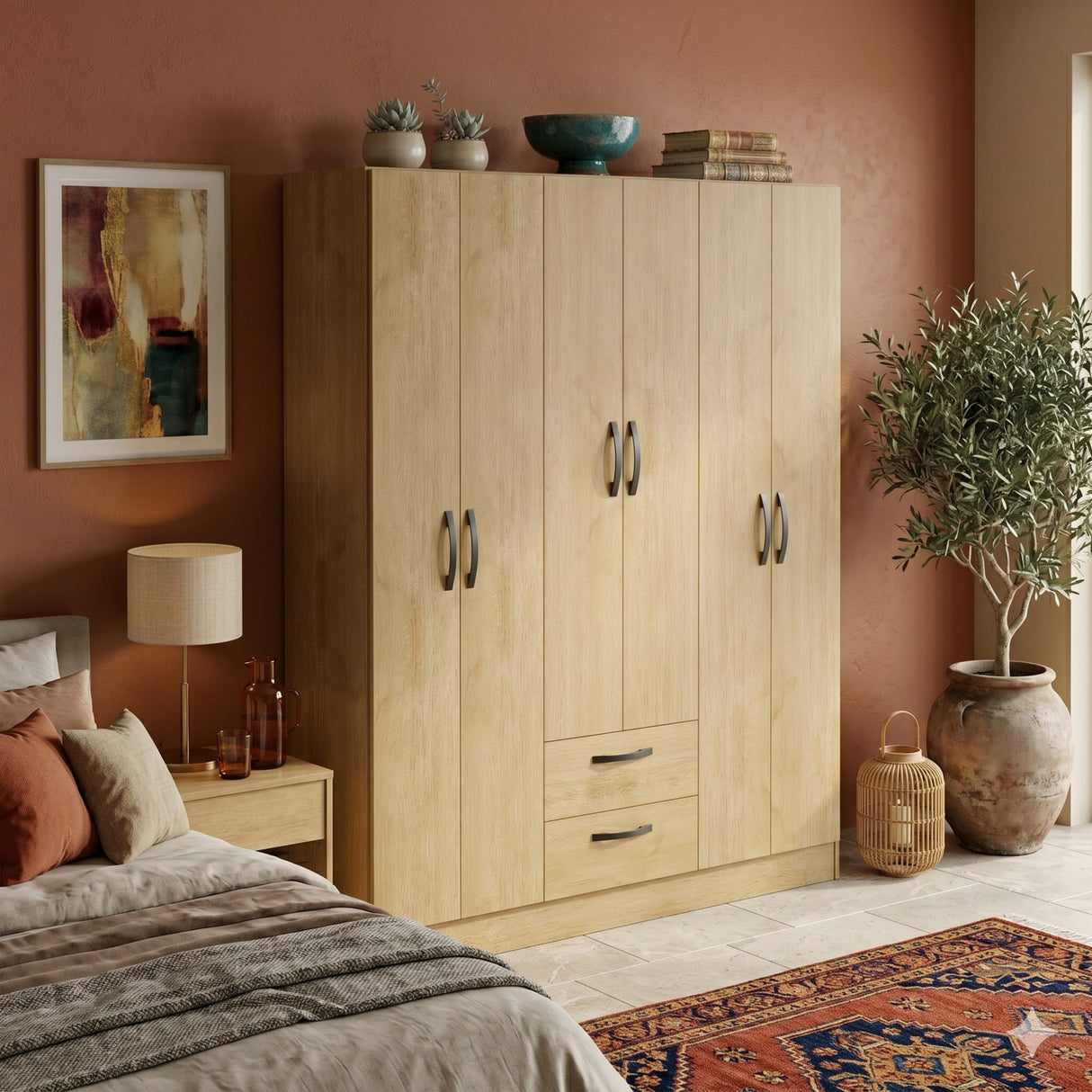 Closet Essence Castaño 135x173cm con Seis Puertas y con Dos Cajones