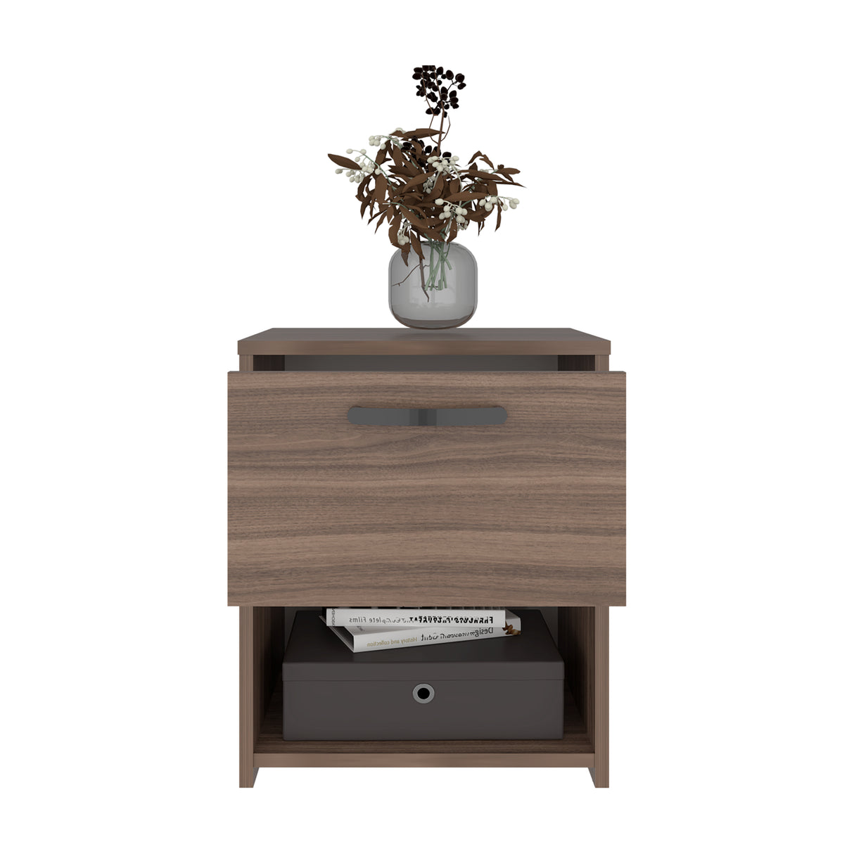 Mesa de Noche Pamplona Avellana 40x48.6cm con Un Cajón y un Compartimiento